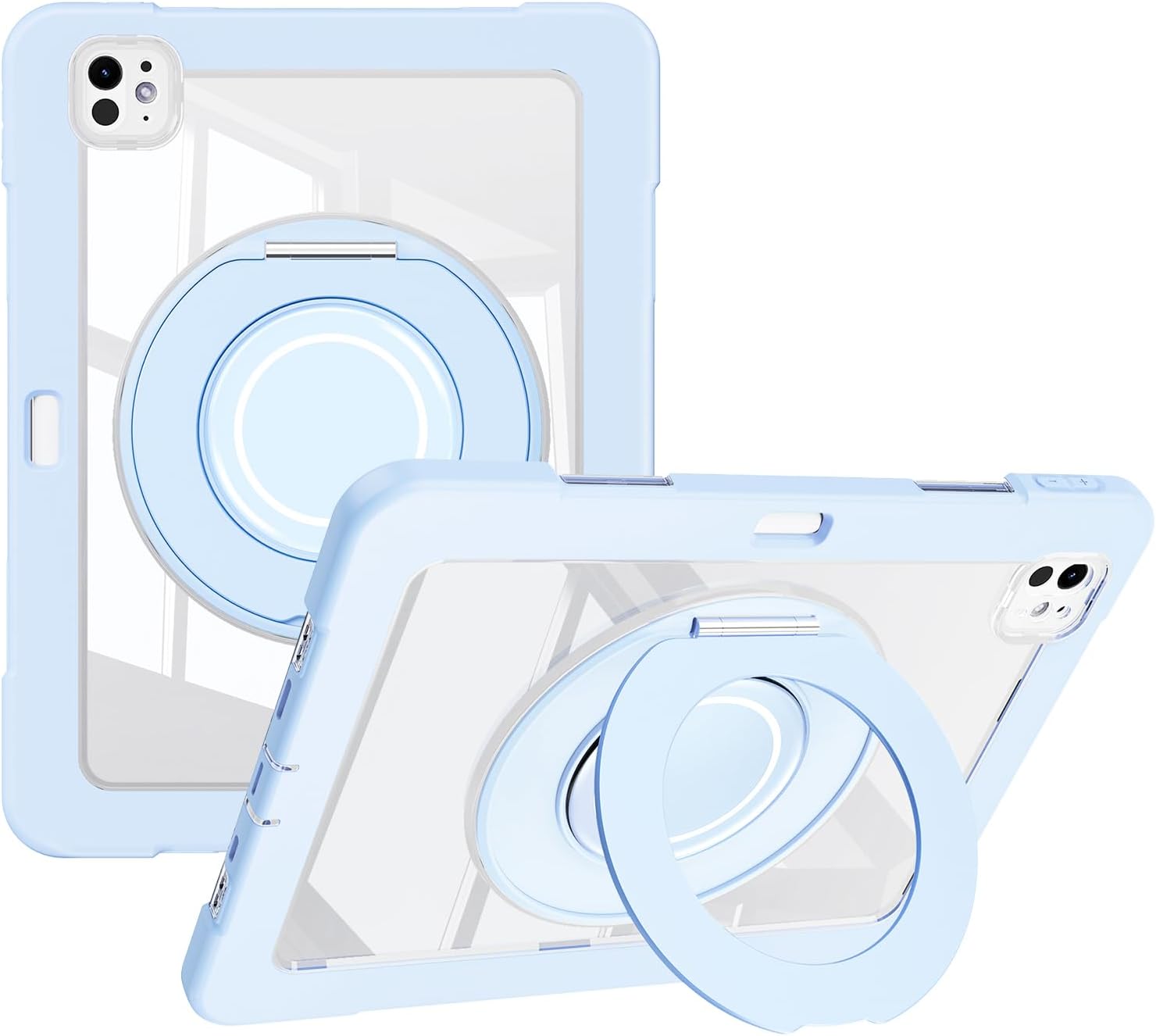 Dteck for iPad Pro 11 inch (M4/M5) 2024/2025 Release Shockproof Clear Case with Stylus Pencil Holder/Rotating Kickstand/Swivel Handle, Lightweight Protective Slim Transparent Tablet Cover, Dark Blue