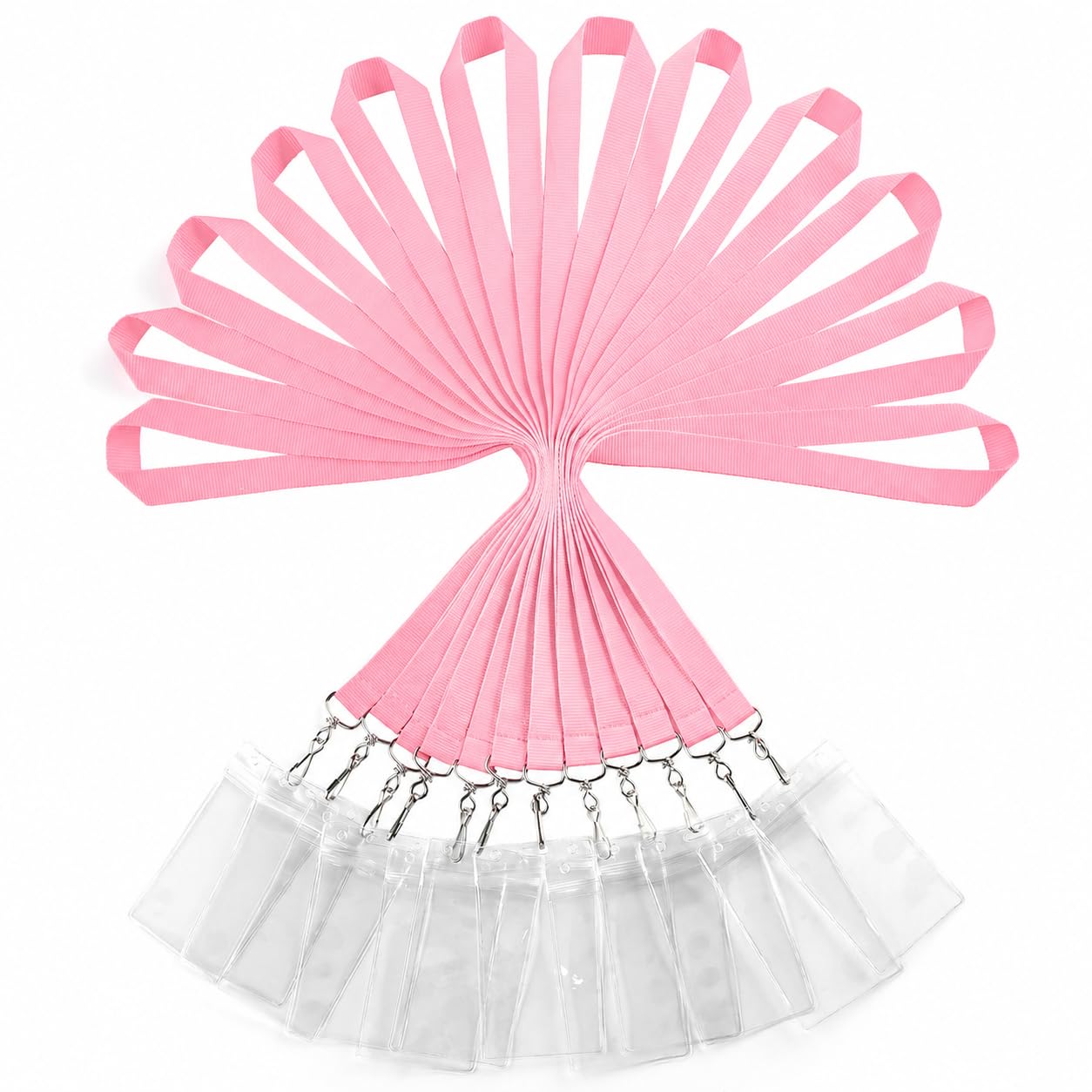 12-Pack Pink Lanyards with Waterproof Badge Holders, Polyester Neck Straps for ID Cards, Events, Office, and Schools