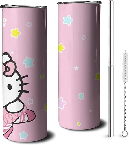 Hurig Vaso de agua para adultos, botella de agua de doble pared para niños, taza de café rosa de 20 onzas, regalo para niñas y mujeres