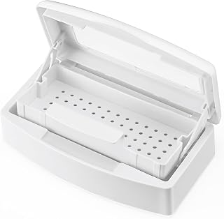 Nail Tool Sterilizer Box, Plastic Sterilization Tray Storage Organizer for Tweezer, Eyelash Extensions, Nail Implement for Esthetician (White)