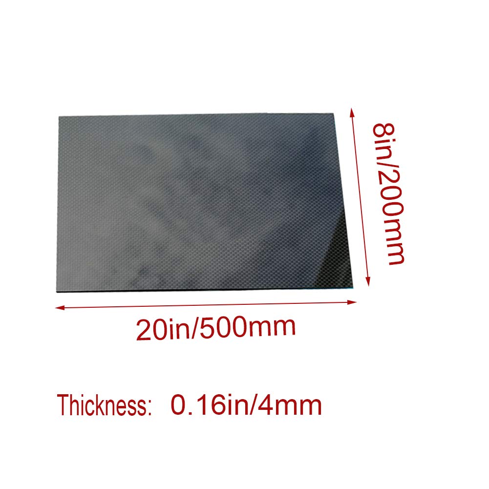 XMRISE Carbon Fiber Sheet 100% 3K Plate Board Panel Rigid Laminate Twill Weave Glossy Surface for RC Drone Quadcopter,200mm x 500mm x 4mm