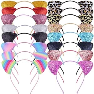 REQO Katzenohren-Haarbänder Set – 16-teilig Mit Glitzer, Blinkend & Perfekt Für Partys
