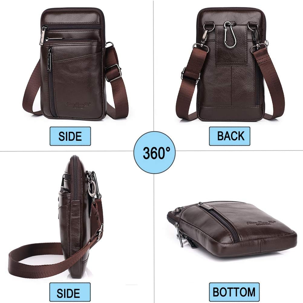 Men Waist Belt Bag Fit for iPhone 14 13 12 11 Xs Max Belt Pouch for 7.0" Smartphone with Thick Dual Layer Defender Case Hybrid Armor Case Battery Case On Style2-Coffee