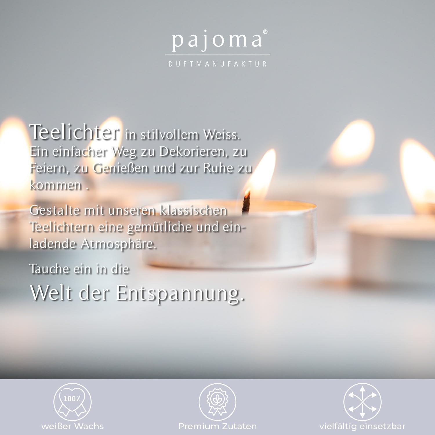 pajoma® Teelichte Weiß 2x 100 Stück | unbeduftete Teelichter | Brenndauer: ca. 8 Std. - 20g Wachsgewicht, 26 x 40 mm | Gastro, Hochzeit, Dekorieren, Feiern, Entspannen, Outdoor, Party