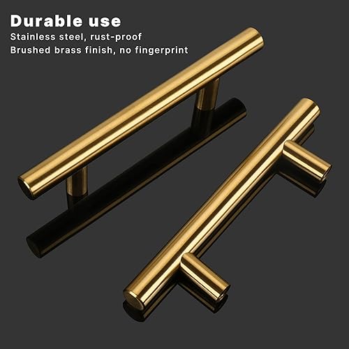 Miniatura 3 de goldenwarm Paquete de 25 tiradores dorados para cajones, tiradores dorados de gabinete de latón cepillado, tiradores de cajón centrales de agujero