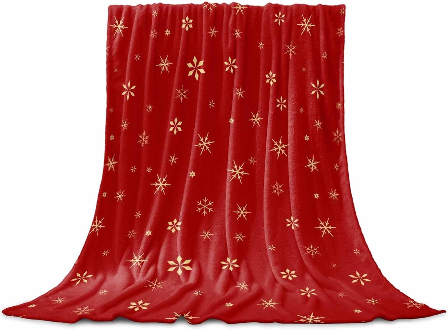 Fuzzy Fleece Throw Blanket, Lightweight Christmas Glod Snowflakes Texture Red Super Soft Flannel Bed Blankets, Reversible Plush Sherpa Blankets for Couch, Bed, Sofa for Christmas Decor 39"x59"