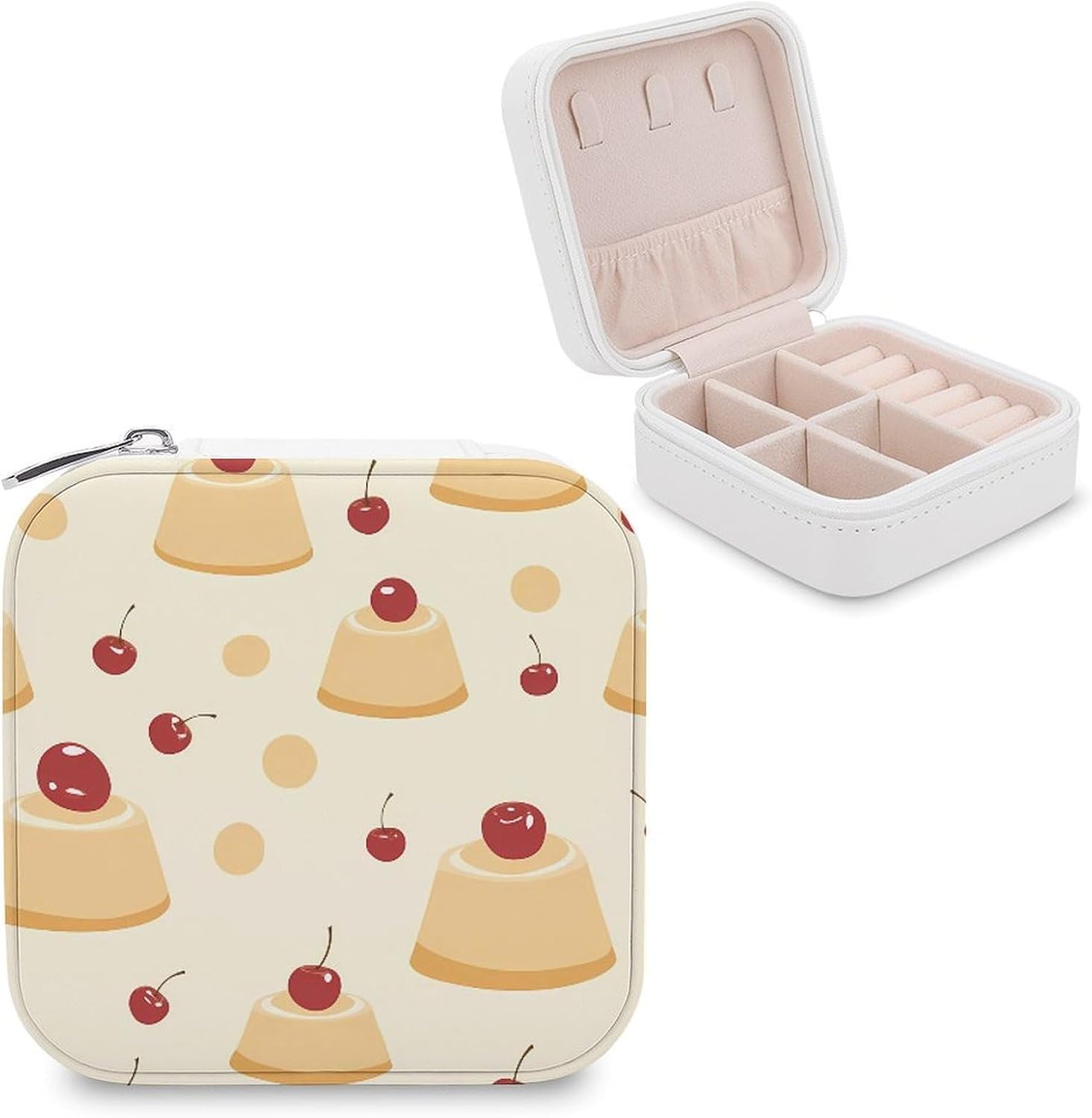 Cheese Pudding Cherries Mini Jewelry Travel Case Small Box