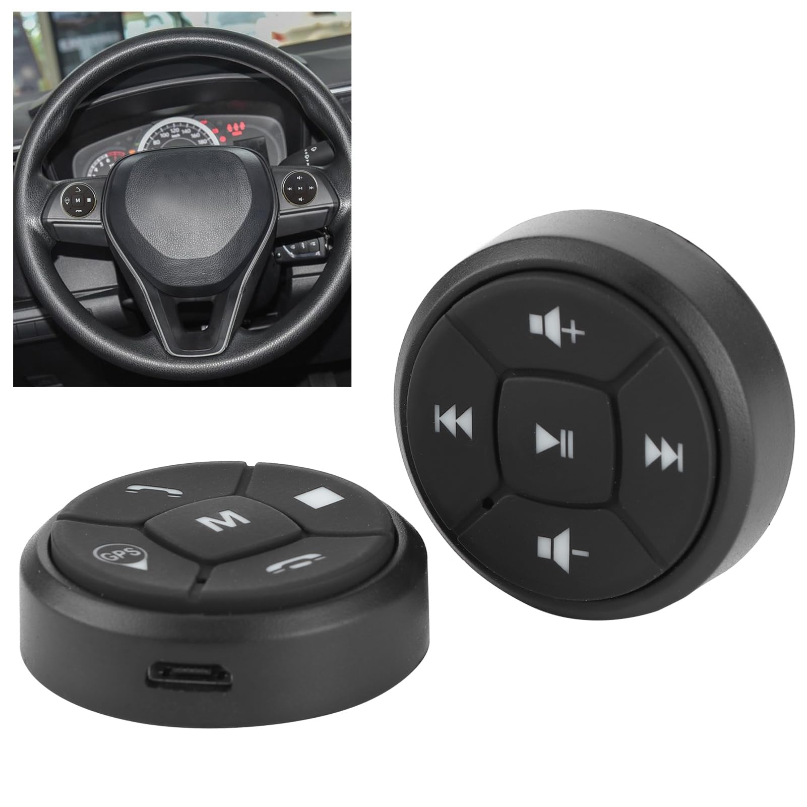 SIXRUN Bouton de Commande au Volant, Télécommande sans Fil, ABS Métallique, Contrôle GPS du Volume de la Musique et Vidéo pour Voitures