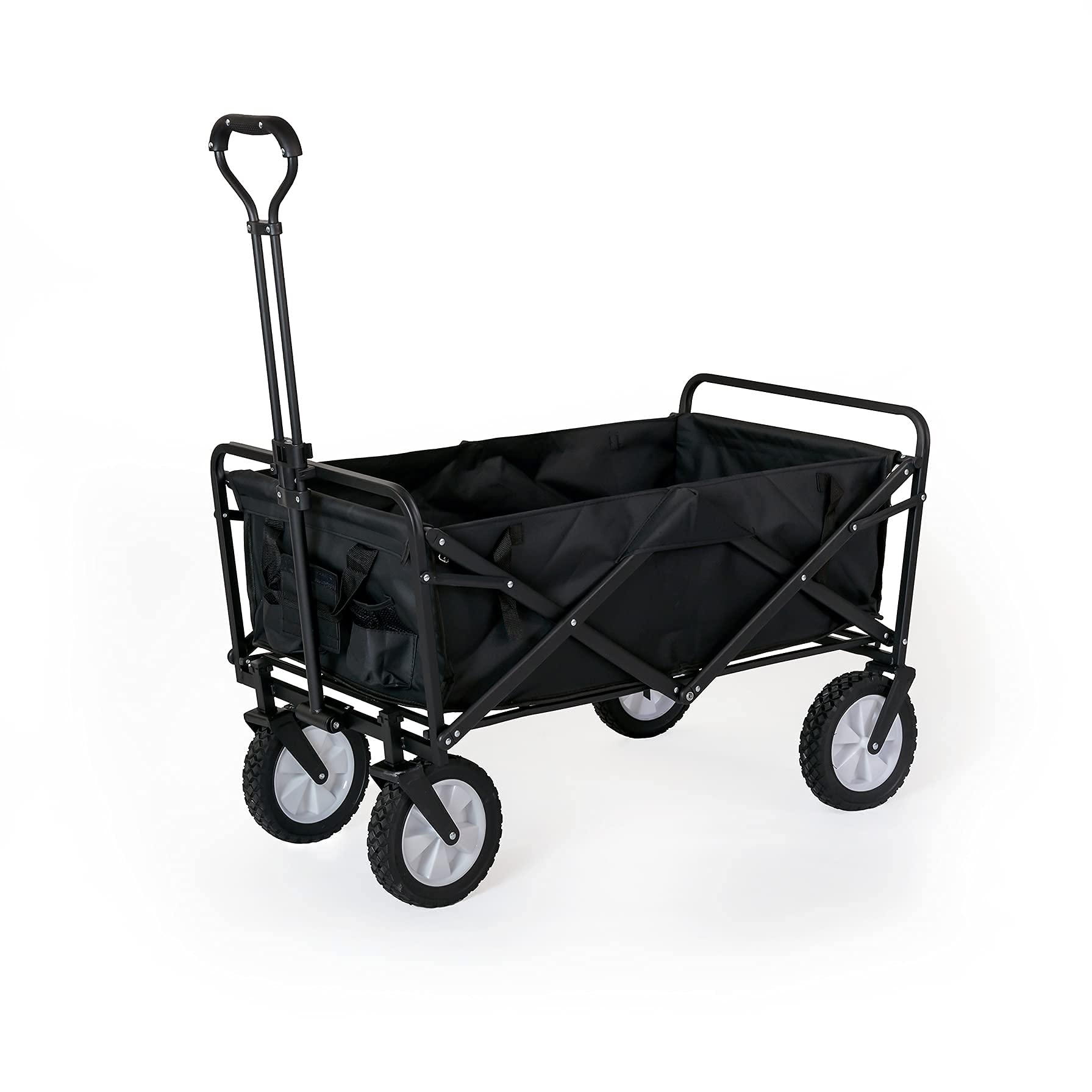 H HUGELEAF HUGELEAF Utility Wagon with Wheels and Drinks Holders, Collapsible Wagon, Folding Wagon, Outdoor Wagon, Utility Cart, Garden Wagon, Garden Cart, Folding Cart, Heavy Duty, Large (Black)