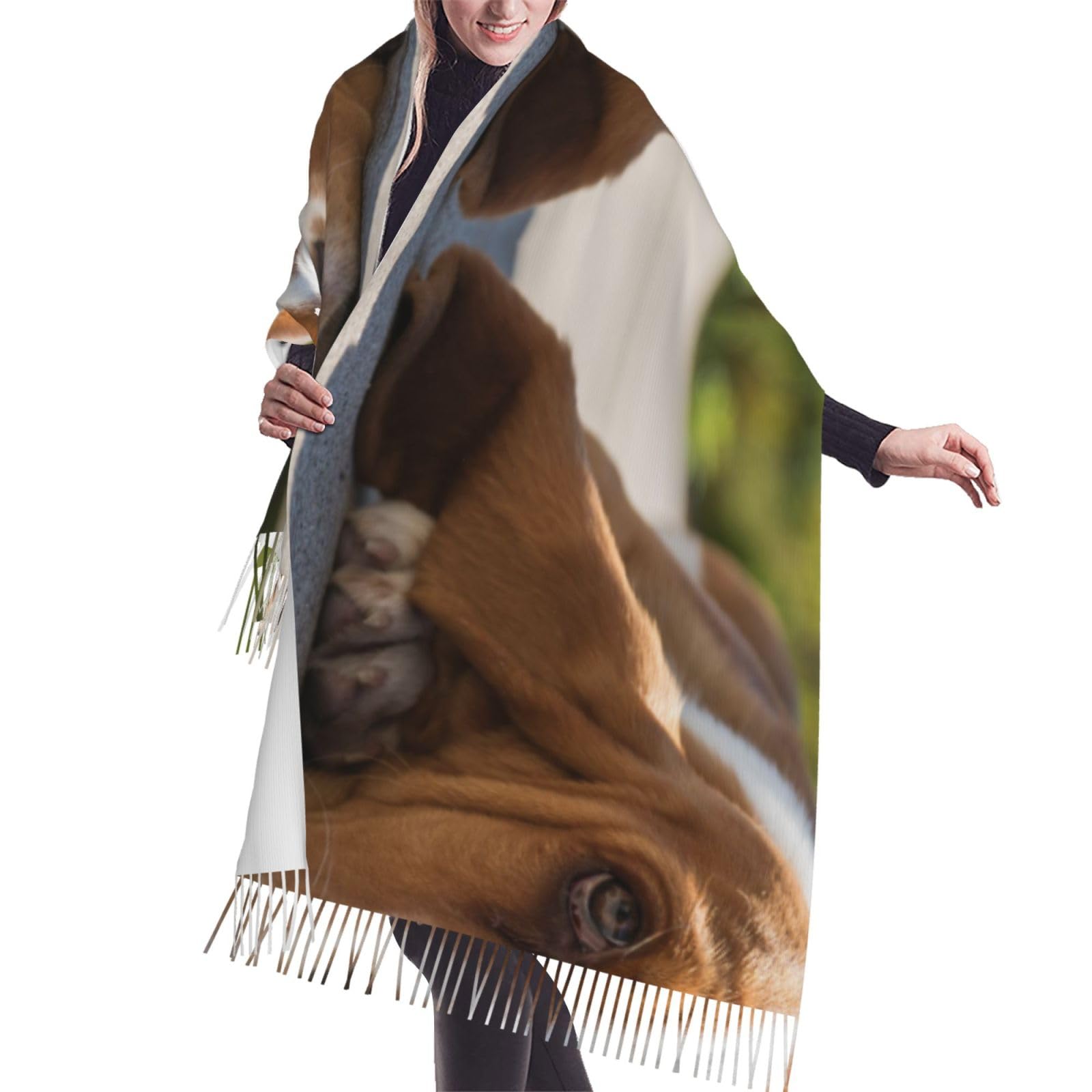 Hnnkloy Basset Hound Pattern,Women's Large Imitation Cashmere Scarf, Lightweight Fashion Tassel Shawl 196x68 cm