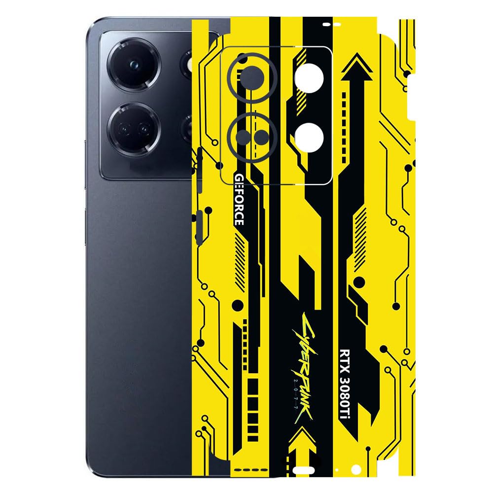 AtOdds - INFINIX Note 30 (5G) - Mobile Back Skin Sticker - Lamination - Rear Screen Guard Protector Film Wrap (Coverage - Back+Camera+Sides) (Design - Yellow Cyberpunk)-image-22