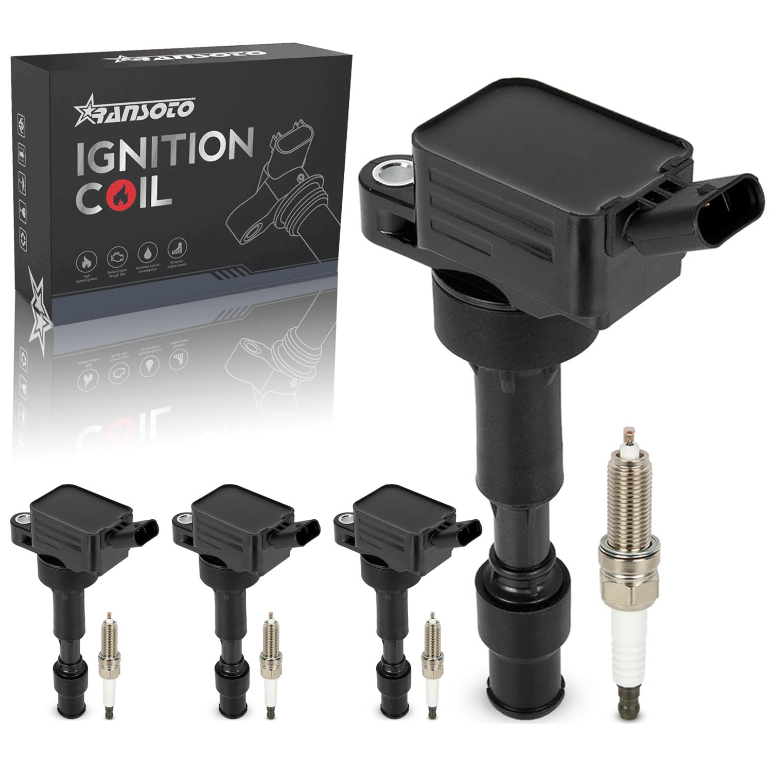 RANSOTO UF816 Coil Pack & Iridium Plugs (Set of 4)