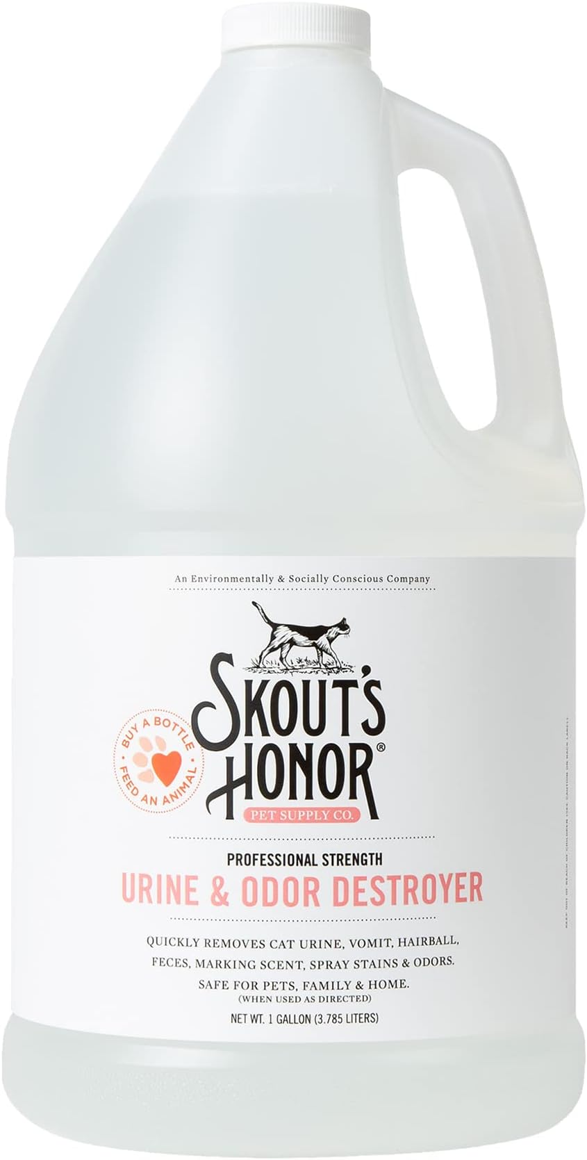 Skout's Honor Cat Urine & Odor Destroyer - Professional Strength, Plant-Powered, Cruelty-Free Urine Eliminator for Carpets and Indoor Living Spaces, 128 oz.