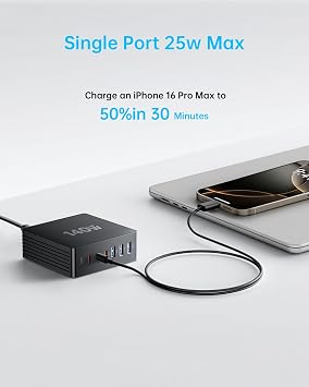 USB C Charging Station, 140W GaN III 7 Port Fast Charger Station, PD 3.0 USB Charging Station for Multiple Devices, Multiple USB C Charger Station for iPad iPhone Samsung Android (1 Pack, Black)