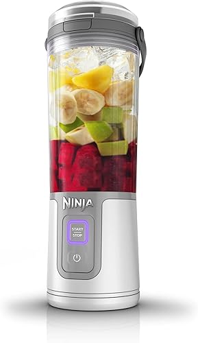Ninja Blast - Licuadora portátil personal de 16 onzas, color blanco (BC100WH) - Recargable USB-C, tapa fácil de sorber a prueba de fugas, tecnología