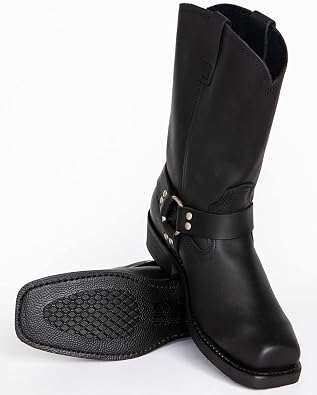 Men's Classic Western Cowboy Square Toe Boots Harness Straps Mid Calf Pull on Boots for Men PU Leather Men's Western Boots