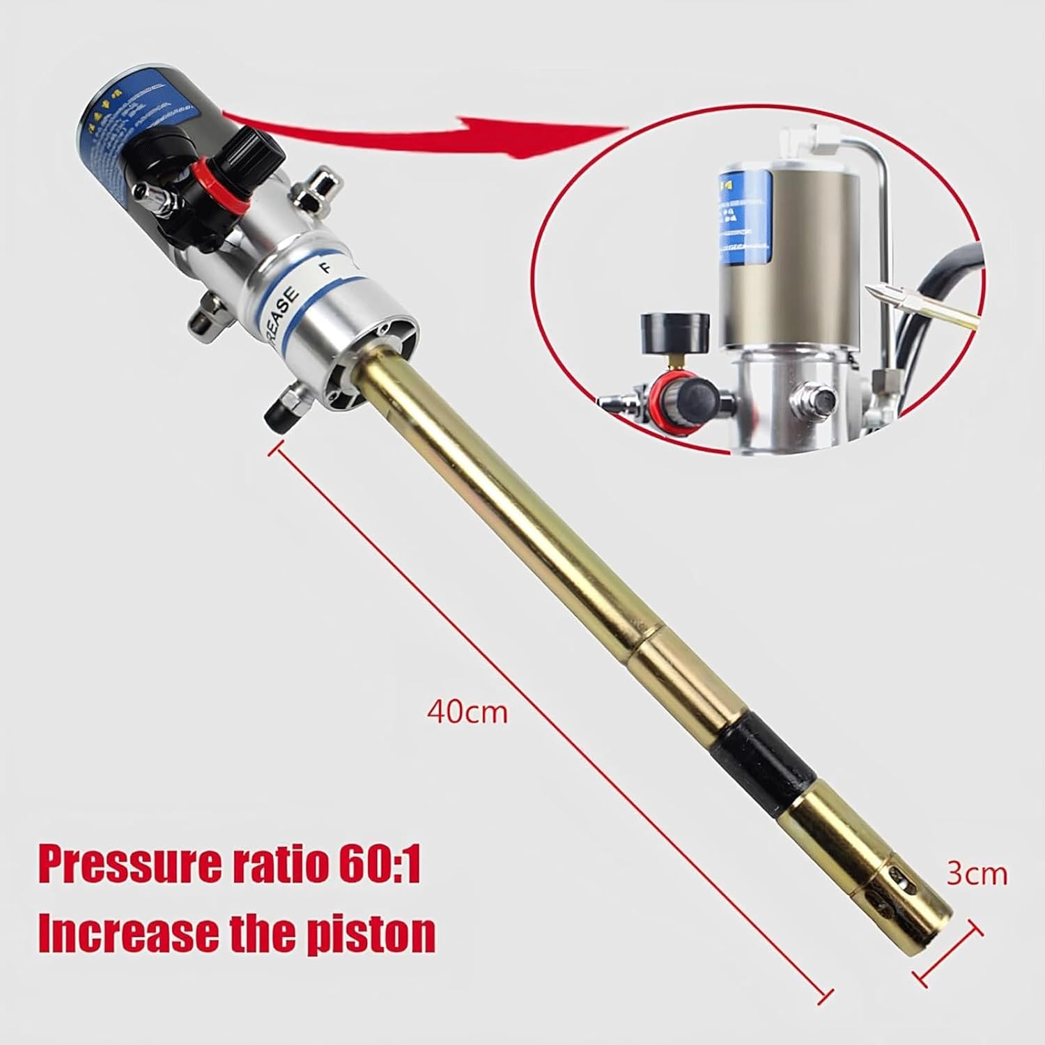 Air-Operated Grease Pump with 2 Couplers, Portable High-Pressure Pneumatic Grease 50:1 Delivery Pump for 5-Gallon Bucket, 0.85L/Min Pneumatic Grease Filler Pump with 11 1/8" Follower Plate
