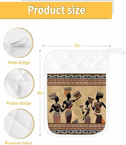 Miniatura 3 de Juego de 3 soportes para ollas de cocina para mujer africana, antideslizantes y aislantes de calor, juego de agarraderas de tela de toalla con