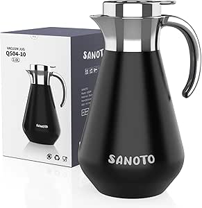 2 Liter Thermoskanne Edelstahl - 24h Heißhaltung, 304 Edelstahl, Schwarz