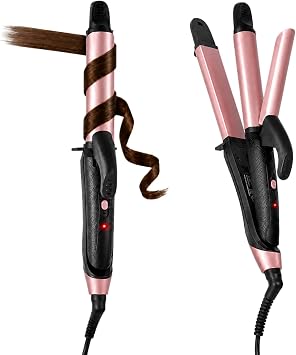 2 in 1 Travel Curling Flat Iron Dual Voltage Mini Hair Straightener and Curler Rose Gold