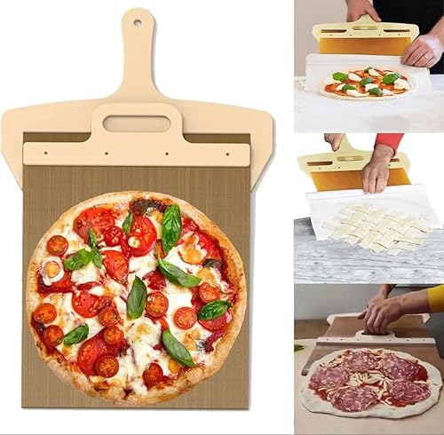 Miniatura 2 de Pala deslizante de pizza prémium  espátula de pizza antiadherente con mango de madera  Deslizador inteligente de pizza para hornos de interior y