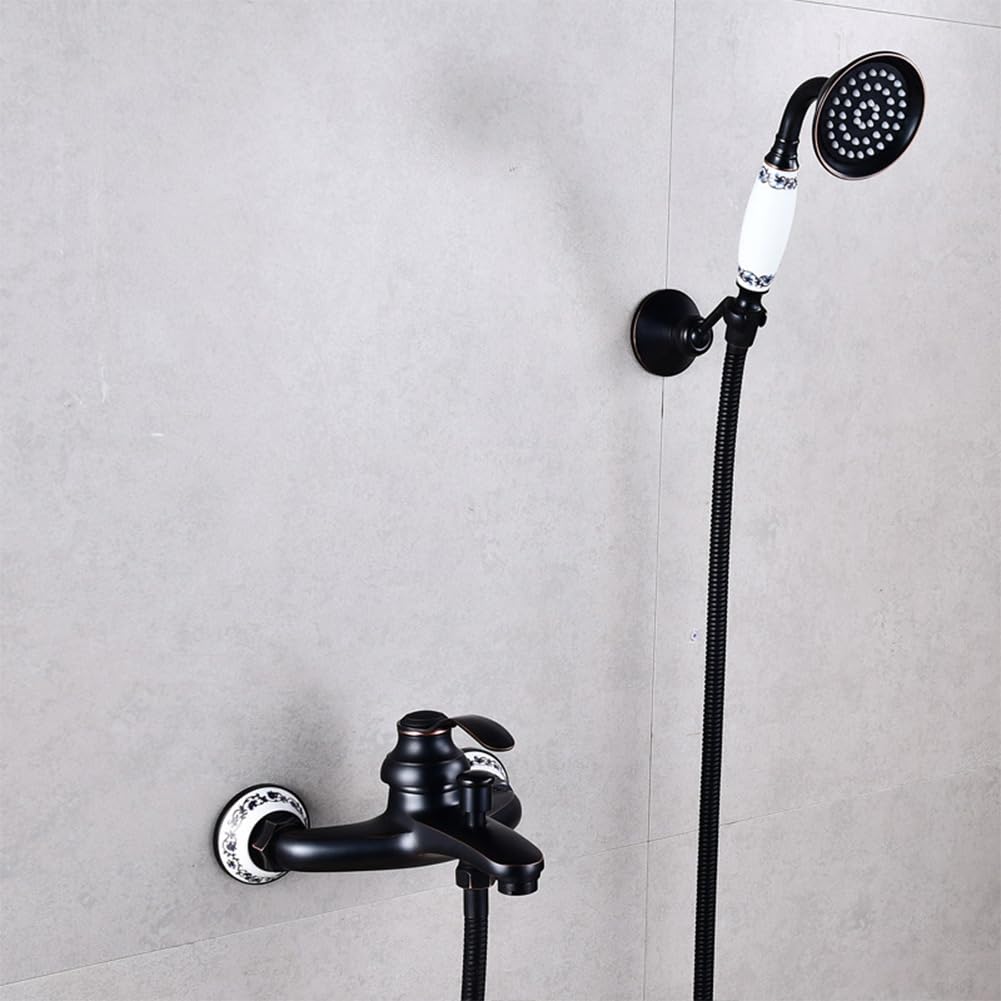Grifo de bañera Mural de latón Vintage, Mezclador de Ducha Monomando con rociador de Mano, Grifo Negro Retro para una Experiencia de baño Elegante.