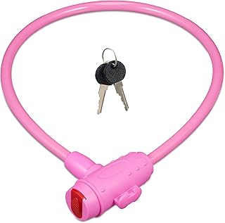 Relaxdays Children's Bicycle Lock, 2 Keys, 70 cm Long, Children's Lock for Bicycle & Scooter, Children's Bicycle Lock, Pink