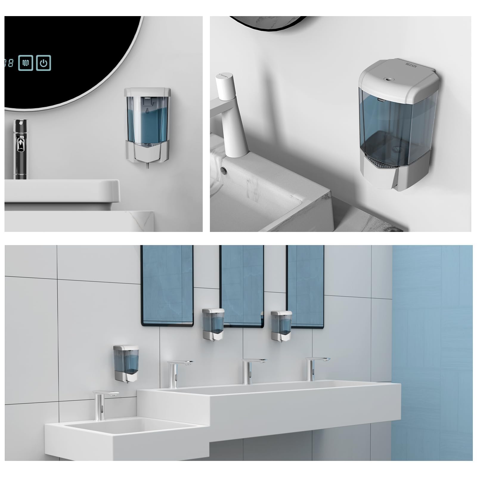 Dispensador de jabón líquido de mano, montaje en pared, 20 flz, dispensador de jabón manual de una sola cabeza, ABS 9306, plateado
