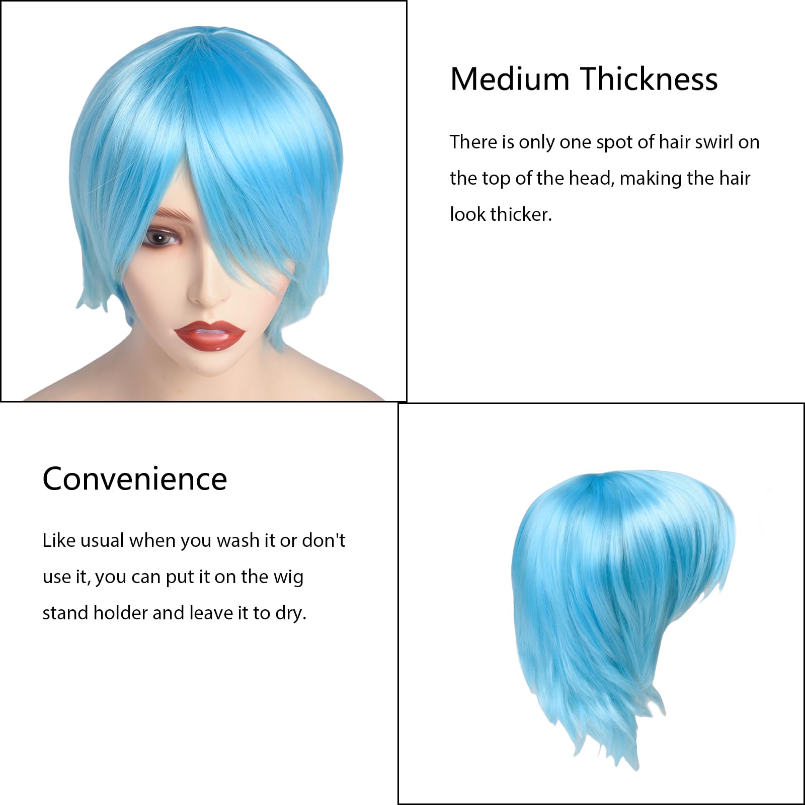 BUYOGET Cosplay Wigs Short Light Blue Natural Layered Straight 8 Inches Universal Costume Wigs for Men Women Halloween - Image 4