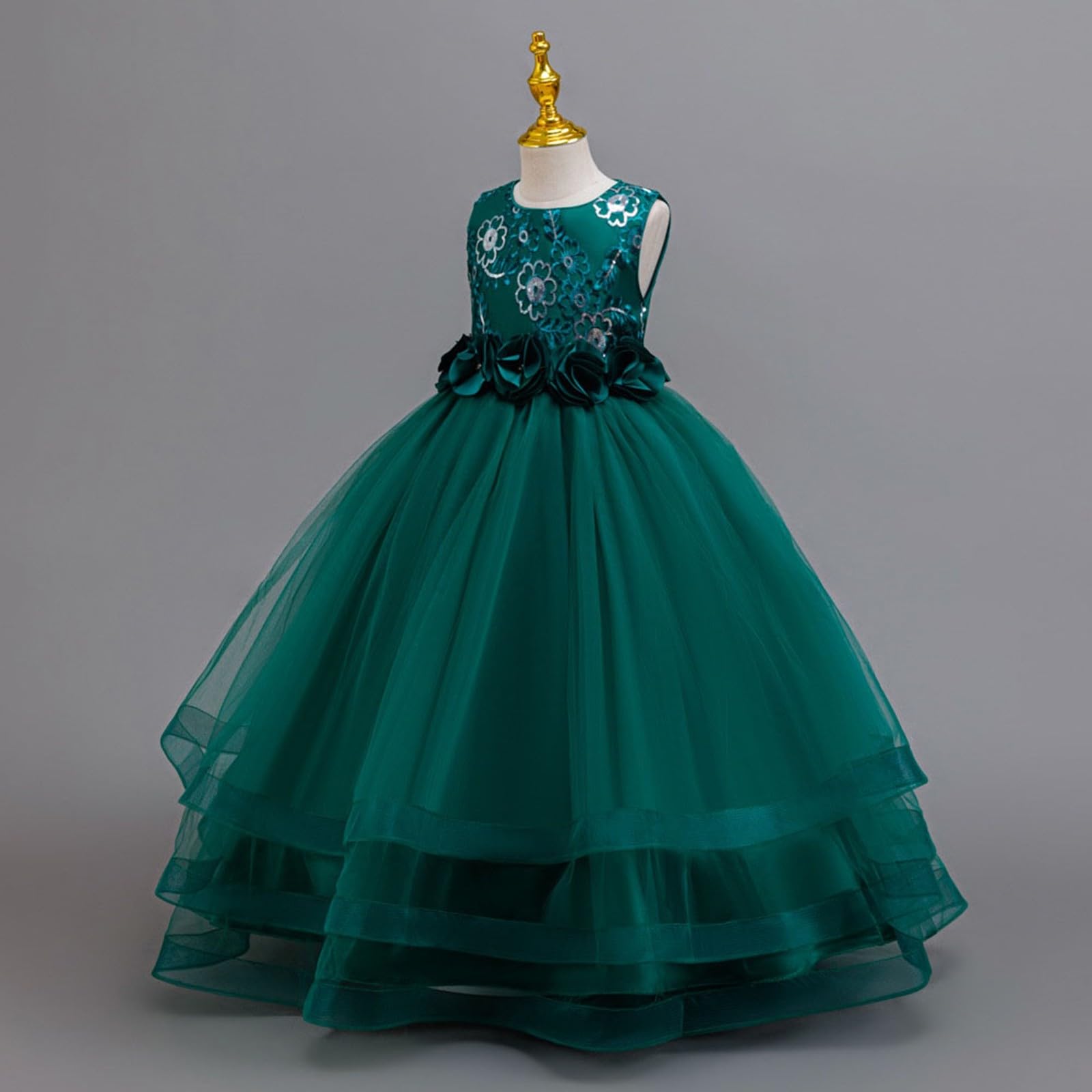 Vestido sin Mangas con Bordado Floral para niñas, Ideal Bodas, Fiestas de cumpleaños, Punto piqué, Cintura elástica y Ligero, Uso Diario, colección Casual/g