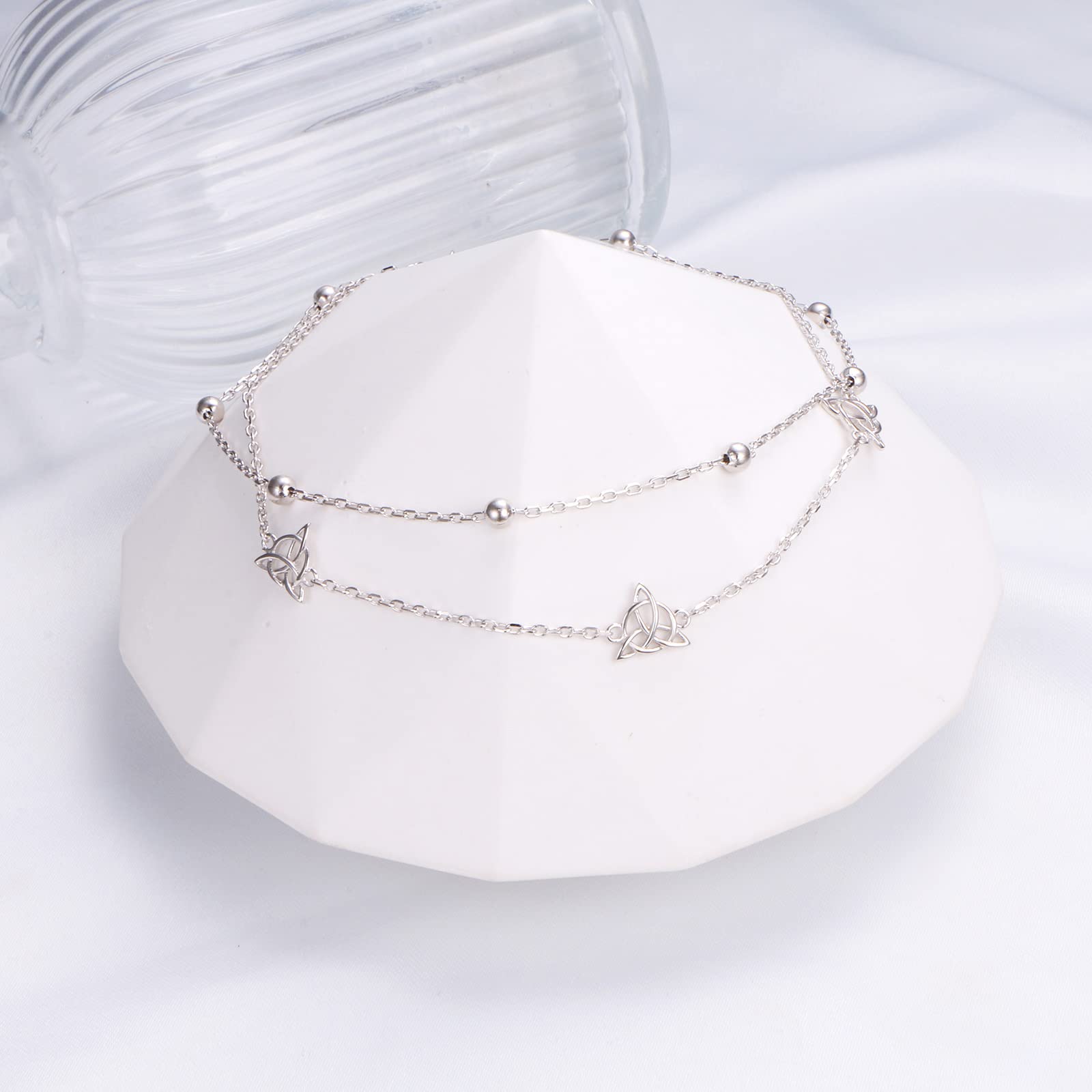 HOOHWE Anklets For Women Sterling Silver Ankle Bracelets For Women Double Layered Anklets Beach Jewelry Adjustable Anklet Gift for Teens Girls
