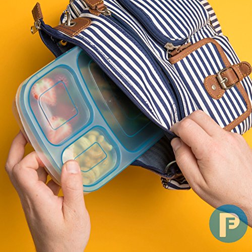 Bento Lunch Box 3 Compartment Food Containers – Set Of 6 Storage Meal Prep–For Adults, Toddler, Kids, Girls, And Boys – Free 2-In-1 Fork/Spoon & Puzzle Sandwich Cutter -Not Recommended For Liquid #TOP5