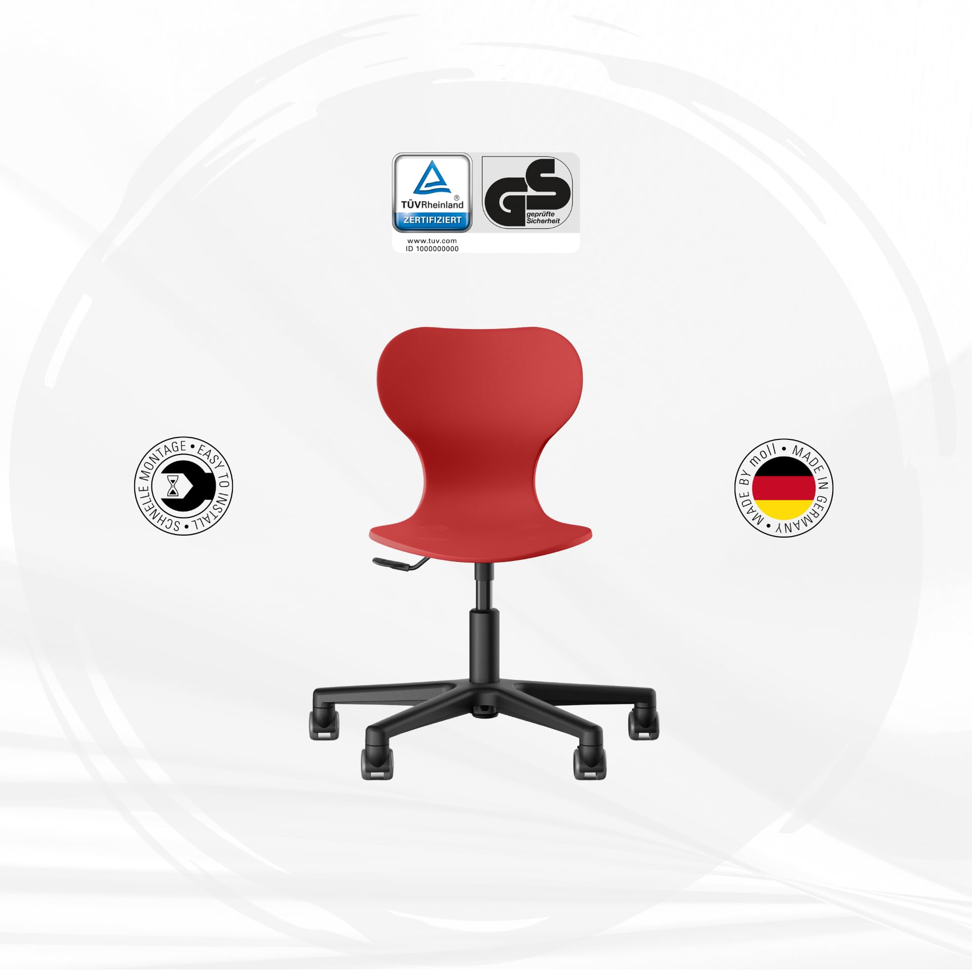 Moll Lucky Kinderschreibtischstuhl | mitwachsend & ergonomisch | stufenlos höhenverstellbarer Drehstuhl ideal für Schulkinder | langlebig & hochwertig | Made in Germany