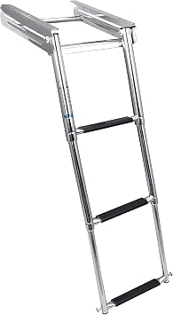White Water - Spring Loaded 3 Step Under Platform Boat Ladder Folding 316 Stainless Steel Flush Mount Marine Boarding Step for Swim Deck Access Compact Retractable Design B00301UHK-316