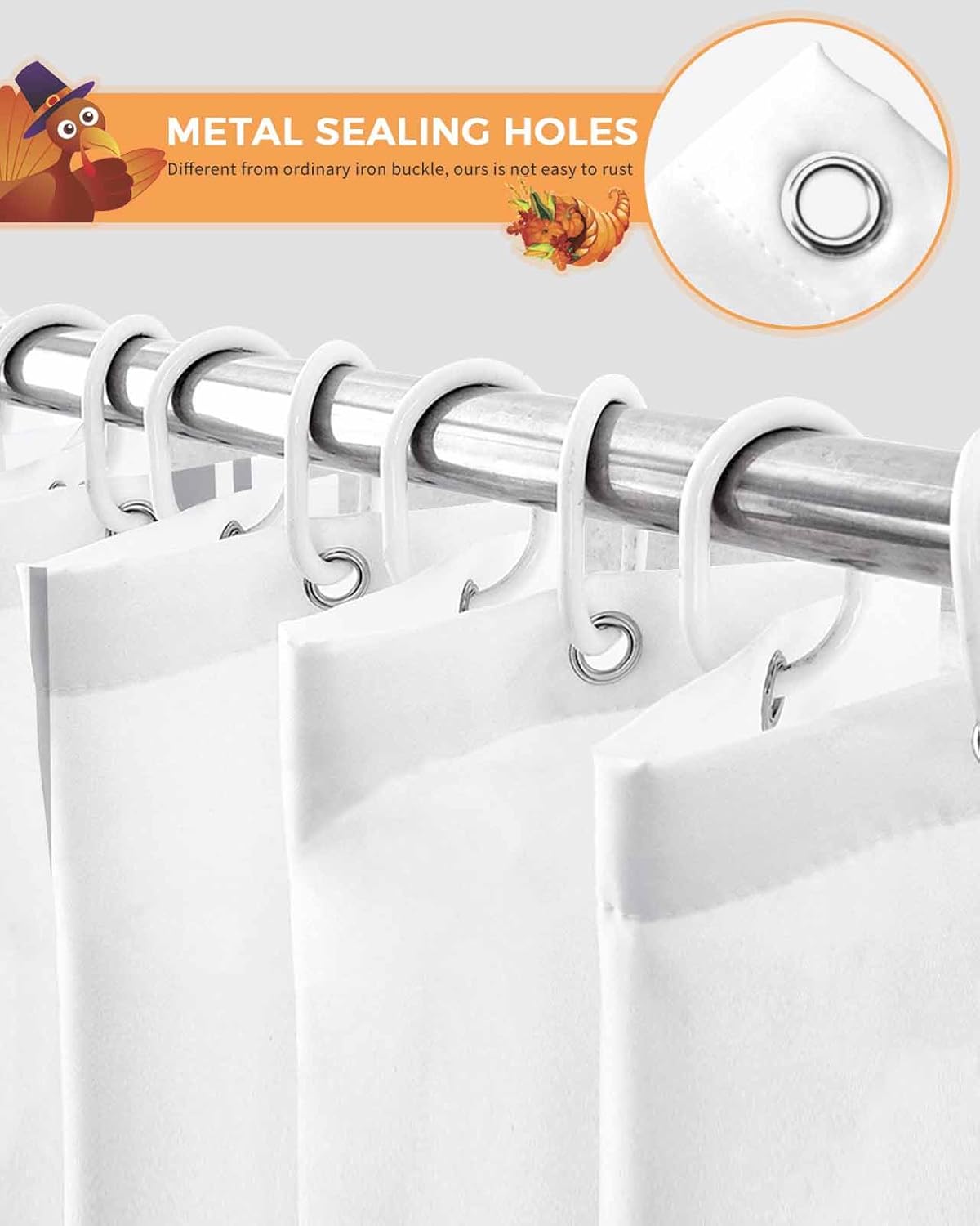 Shower Curtains for Bathroom-72x72in,Thanksgiving Fall Retro Pumpkin Waterproof Bath Curtain Grommet Shower Curtain Set with Hooks,Grey Stripe Orange Leaf Washable Bath Accessories