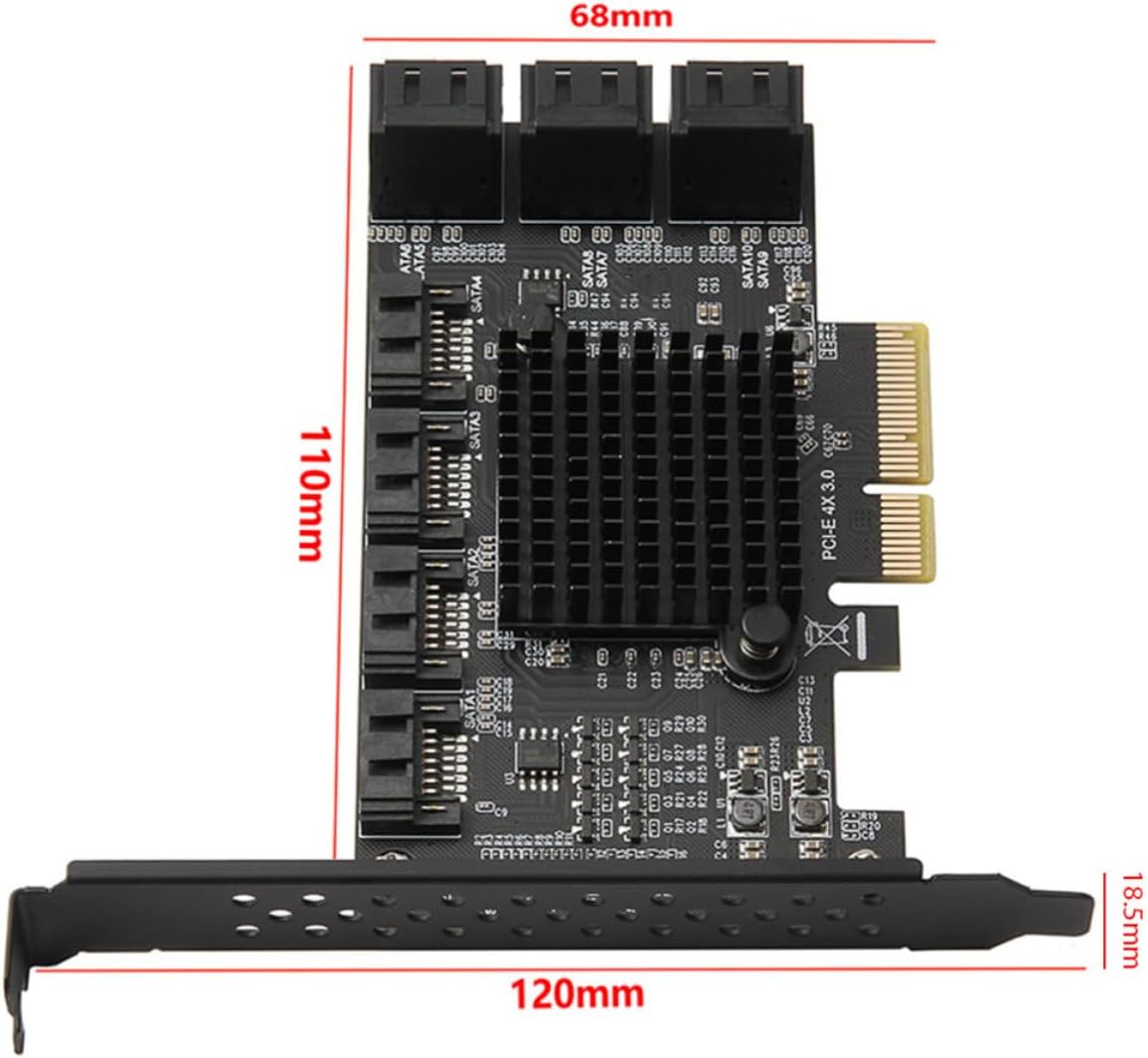 10-Port Serial Ata 3.0 Pci-e Expansion Card Adapter for Desktop Computer and Workstation with Low Heat Productivity and Fast Transmission Rate, Pcie X4 3.0 Interface Controller