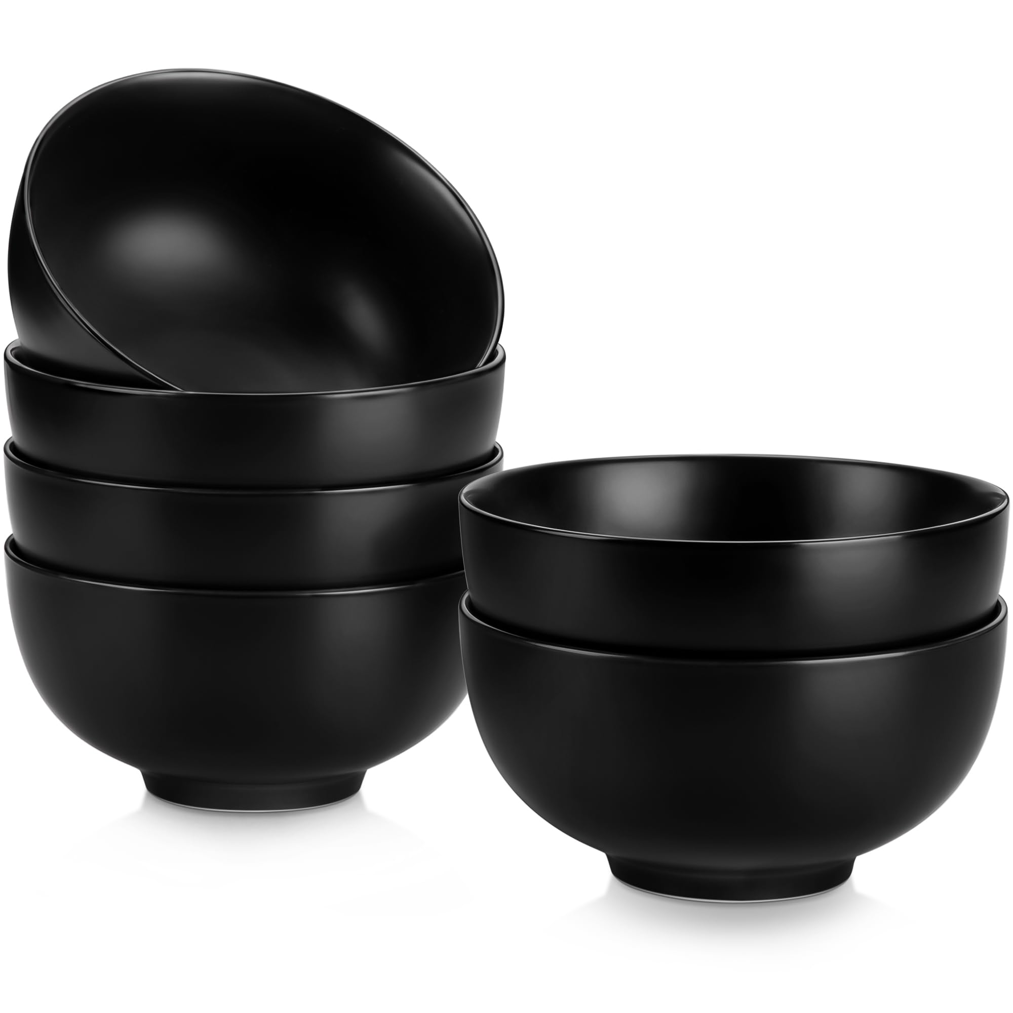 MALACASA 820 ml Porcelain Soup Bowls Set of 6, Black Ceramic Bowls for Kitchen, Cereal Bowl for Oatmeal, Fruit, Salad, Ramen and Rice Bowl -Dishwasher & Microwave Safe Bowls (26 OZ)