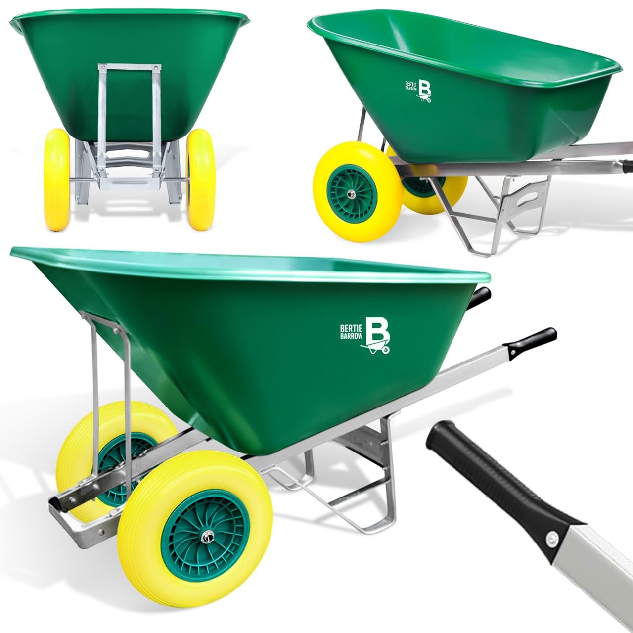 Wilcox Equimed Green Yellow Equimed Garden Wheelbarrow - Extra Large Trolley With 200L Plastic Bucket, Puncture-Proof Pu Wheels, Galvanised Frame (Green/Yellow)