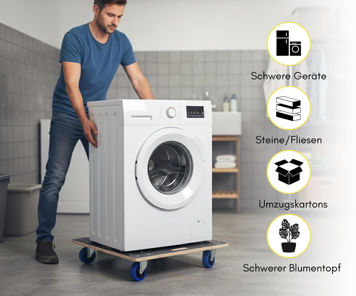 PROREGAL 2er Set Transportroller 800kg 80x60 cm mit 2X Feststellbremse Hercules Schwerlast 4 Gummirollen & Griff, Siebdruckplatte rutschfest, Rollbrett für Möbel Reifen Kisten Möbelroller Werkstatt