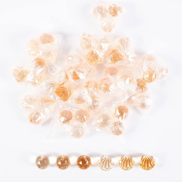 INNA-Glas Acrylic decorative stones pendant LUVANA, diamond ball, 48 pieces, apricot-orange, 3cm - Crystal pearls/Decorative crystals