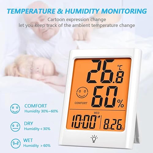 Miniatura 5 de Termómetro digital interior para habitación, monitor inteligente de temperatura y humedad con luz de fondo, indicador de comodidad, registro
