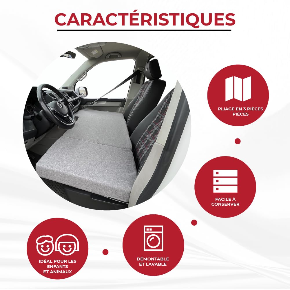 Matelas Pliant lit Avant pour Volkswagen VW T4, T5, T6 et T6.1 Transporter, Multivan, Caravelle, California Beach, Eurovan, Ocean, Camper