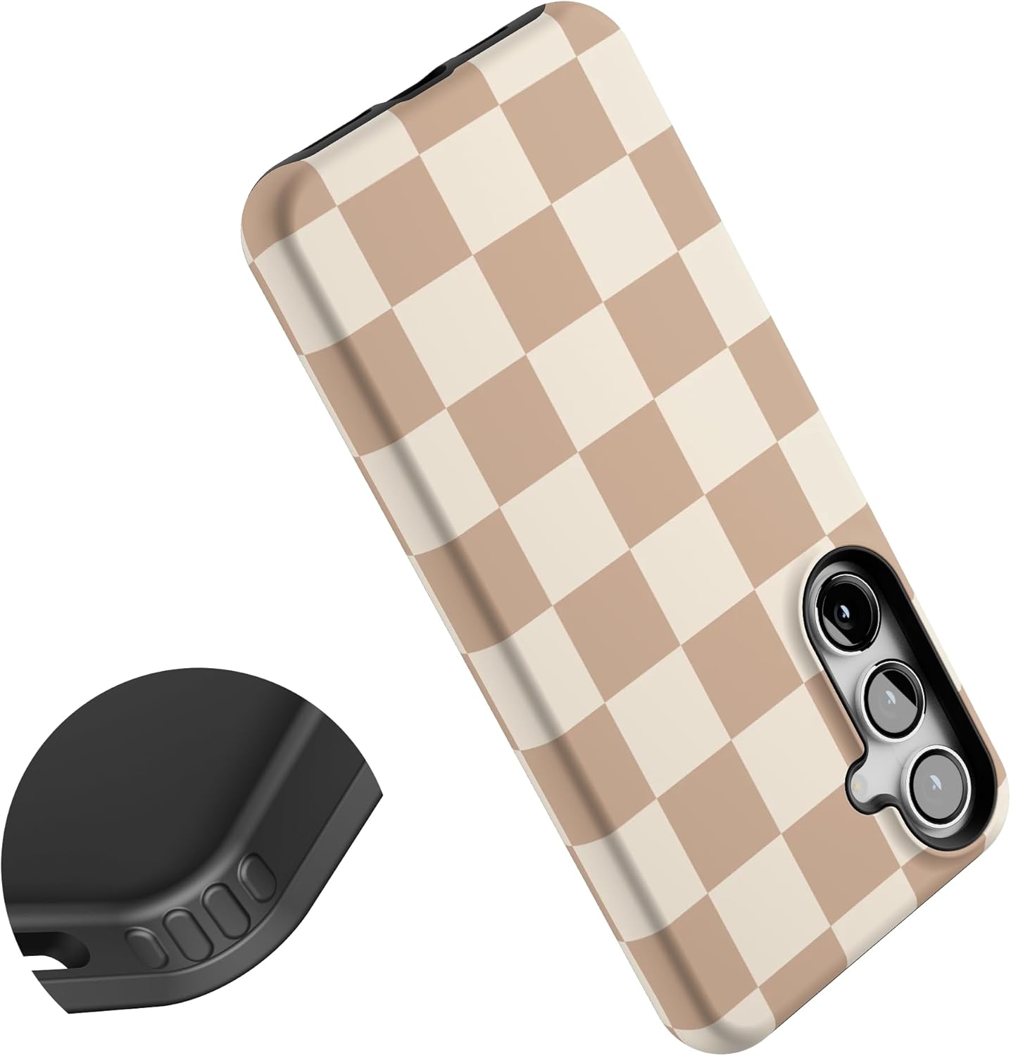 Casely Galaxy S24 Plus Case | Fit Check | Neutral Checkerboard | Essential Slim Dual-Layer Protective Design
