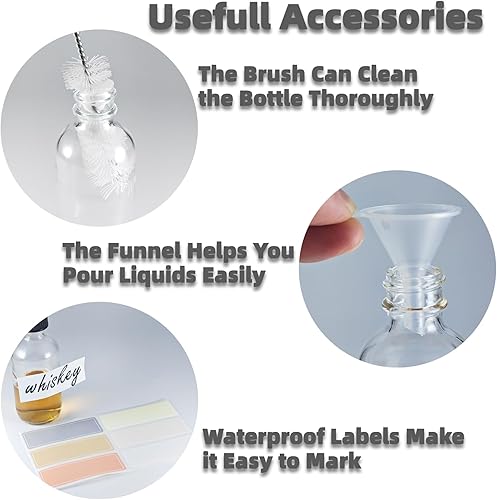 Miniatura 6 de Paquete de 6 botellas pequeñas de vidrio transparente con tapas, frascos de vidrio de 2 onzas, botellas de chupito de 2.0 fl oz con tapas para