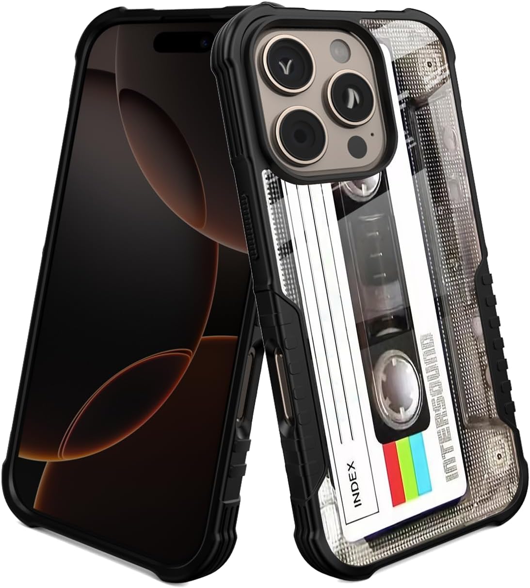 Compatible with iPhone 16 Pro Case Retro Cassette Tape Design for Men Boys, [Shockproof Bumper] [Anti-Scratch] [Anti-Slip] Heavy Duty Protection Cover for iPhone 16 Pro 6.1''