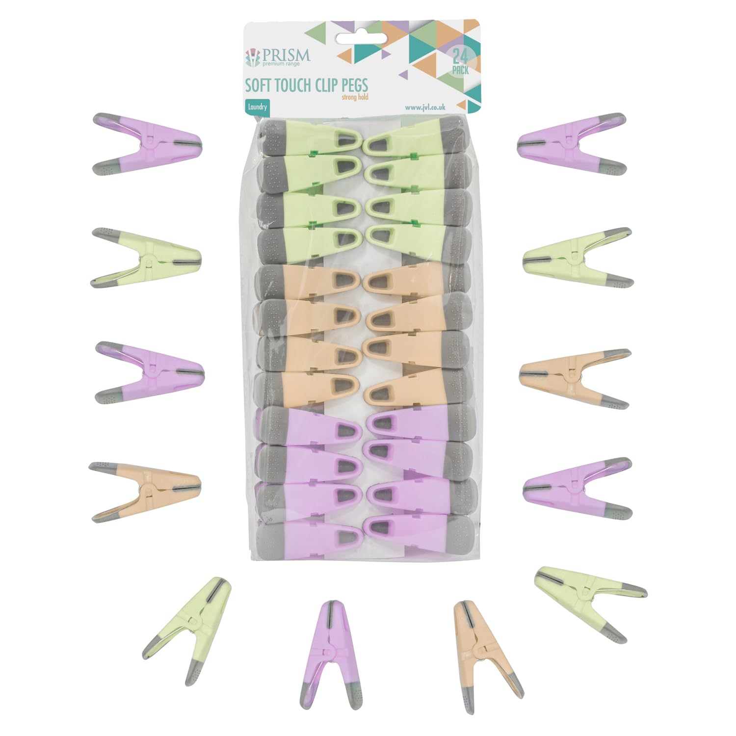JVL 24 Pack Soft Touch Clip Clothes Pegs – Laundry Pegs – Assorted Colours