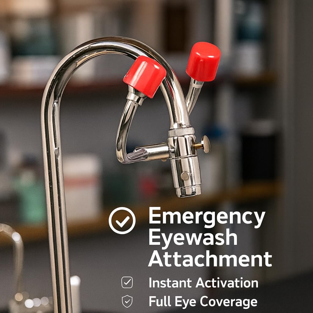 Lab Faucet Eyewash Station with Eliminator Valve – Chrome-Plated Brass Emergency Eye Wash for Single-Hole Faucets – Dual Spray Heads, ANSI Z358.1 Compliant