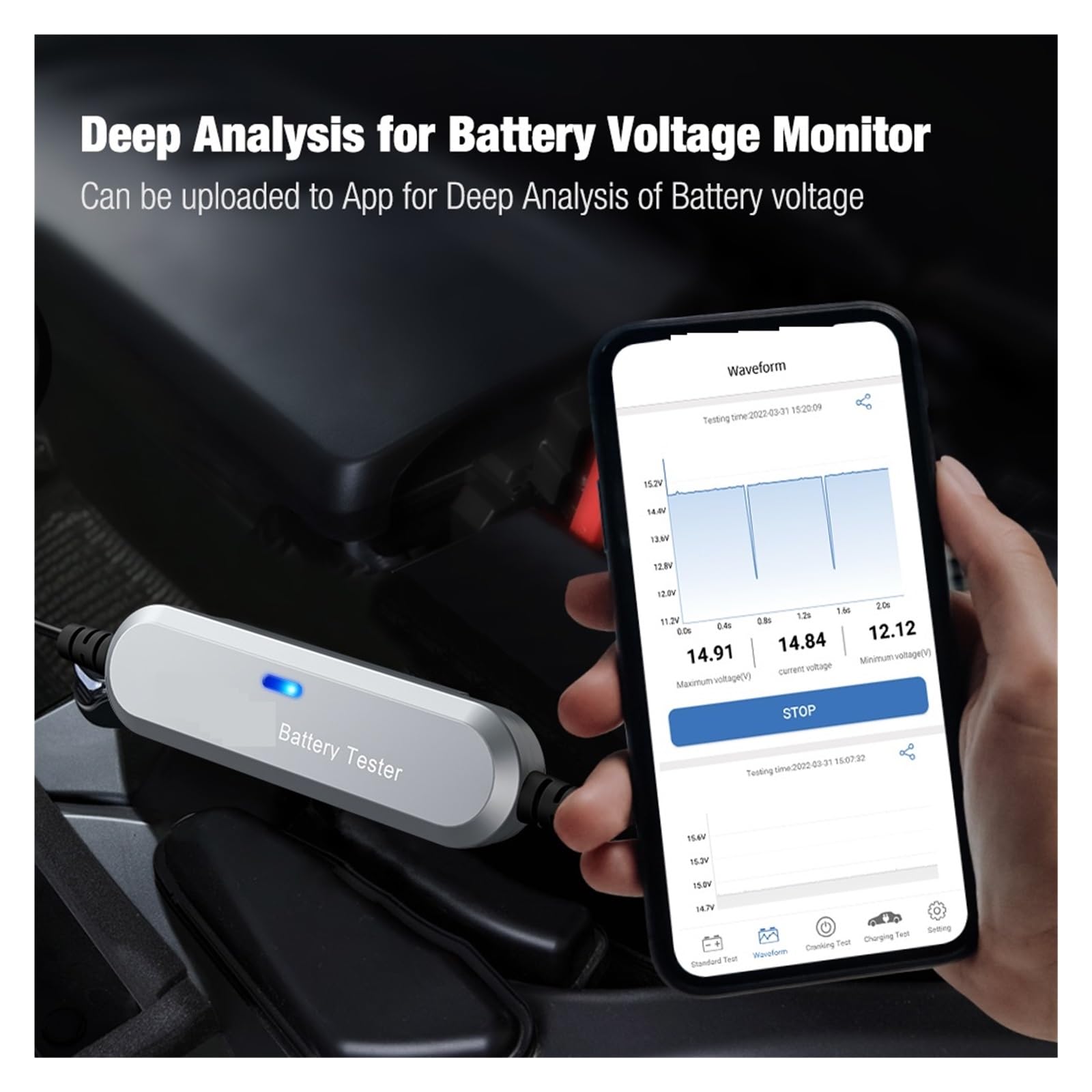 Probador De Batería De Motocicleta De Coche Bluetooth 5,0 Monitor De Batería De 6V 12V 100-2000 CCA Herramientas De Prueba De Arranque De Carga (Size : BK100 6V 12V)