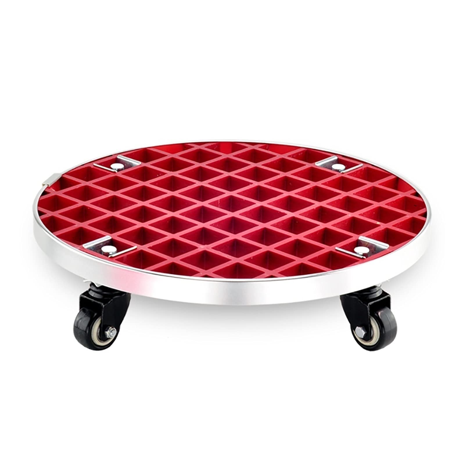Portavaso in metallo con ruote, girevole a 360°, per interni, per una facile mobilità, disponibile in rosso (43 cm e 36 cm)