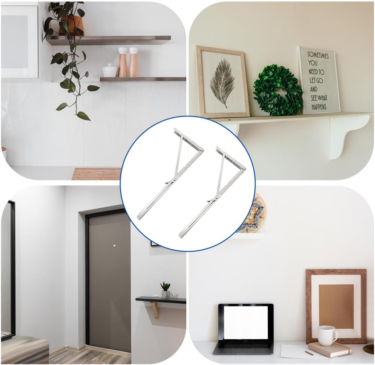 ARTIBETTER 2Pcs Stainless Steel Folding Shelf Brackets Heavy Duty Collapsible Wall-Mounted Support Racks for Indoor and Outdoor Storage Shelves Easy to Install